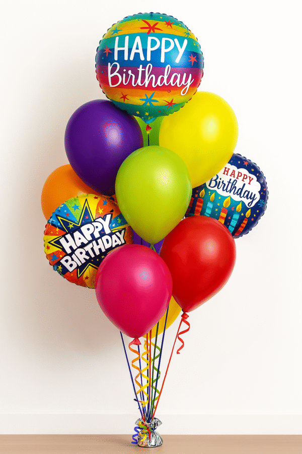 Happy Birthday Balloon Bouquet 10 Latex, 3 Foils Balloon