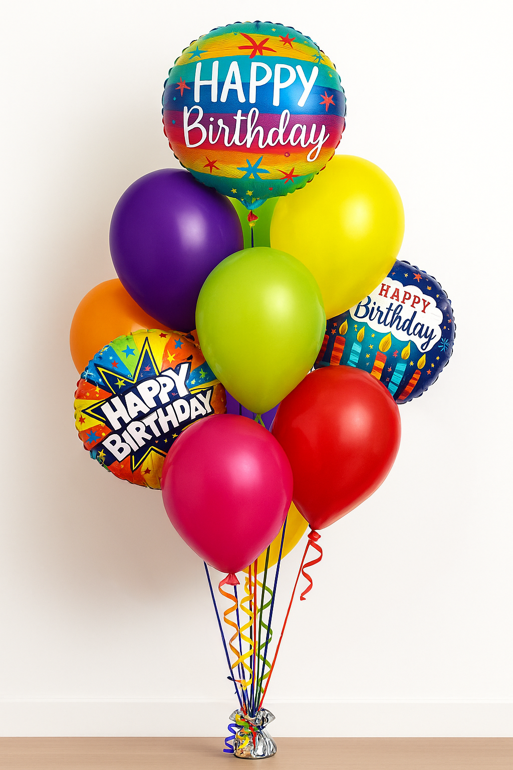 Happy Birthday Balloon Bouquet 10 Latex, 3 Foils Balloon