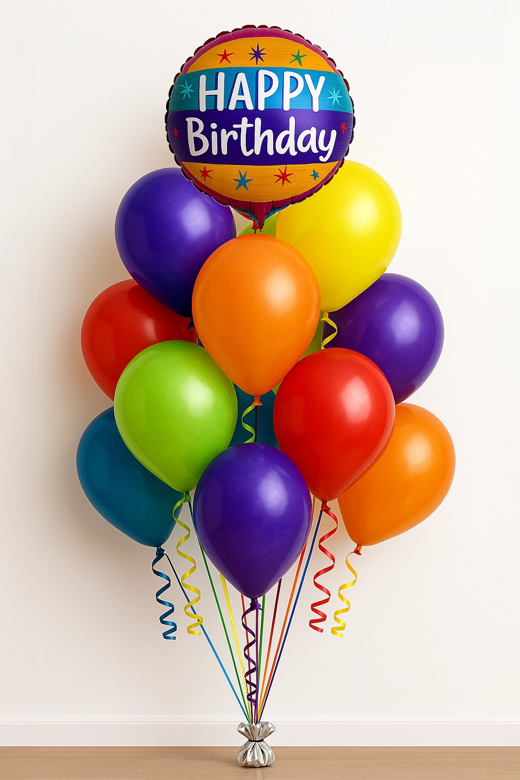 Happy Birthday Balloon Bouquet 12 Latex, 1 Foil Balloon
