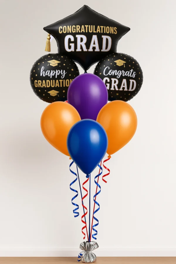Graduation Balloon Bouquet 4 Latex, 3 Foils Balloon
