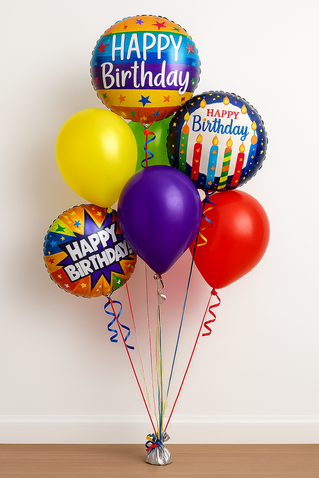 Happy Birthday Balloon Bouquet 4 Latex, 3 Foils Balloon