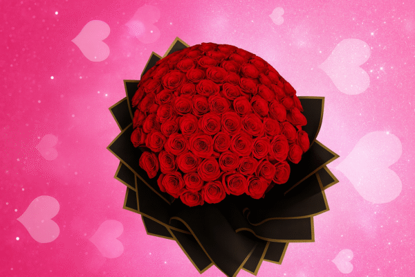 100 Roses with Personalized Banner and Foil Balloon