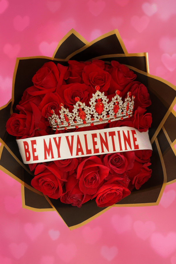 25 Roses with Personalized Banner and Foil Balloon