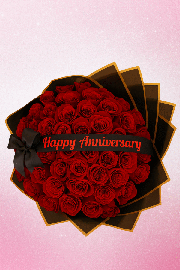 50 Roses with Personalized Banner and Foil Balloon